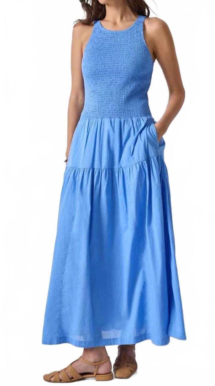 NEW LILLA P smocked bodice midi dress in ultramarine